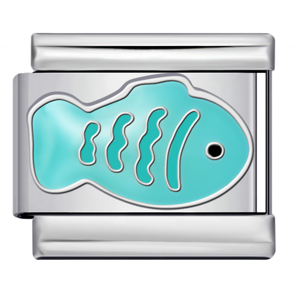 New Cartoon Animation Gold-plated Oil Drop DIY Italian Module Bracelet with Personalized Welding Pattern Stainless Steel Bracelet