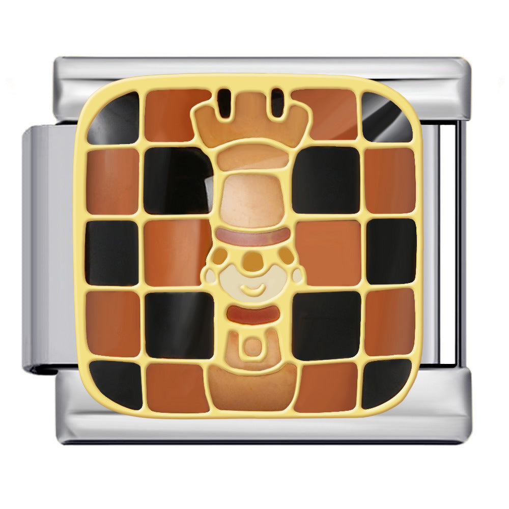 Cross Border Hot Selling Chess Italian Module Bracelet Titanium Steel Welding Gold Plating Drip Oil DIY Splicing Bracelet