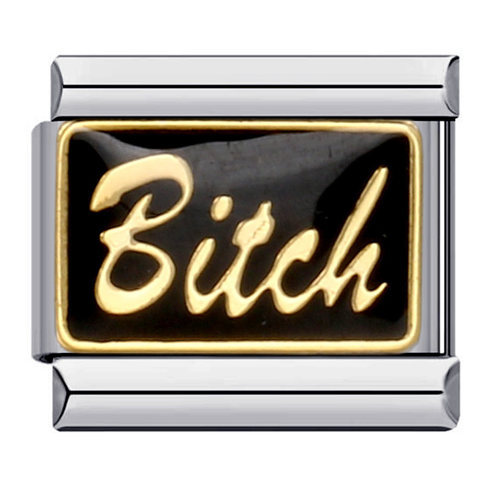 Black Gold Plated Cartoon DIY Italian Modular Bracelet Unique Welded Pattern Stainless Steel Bangle