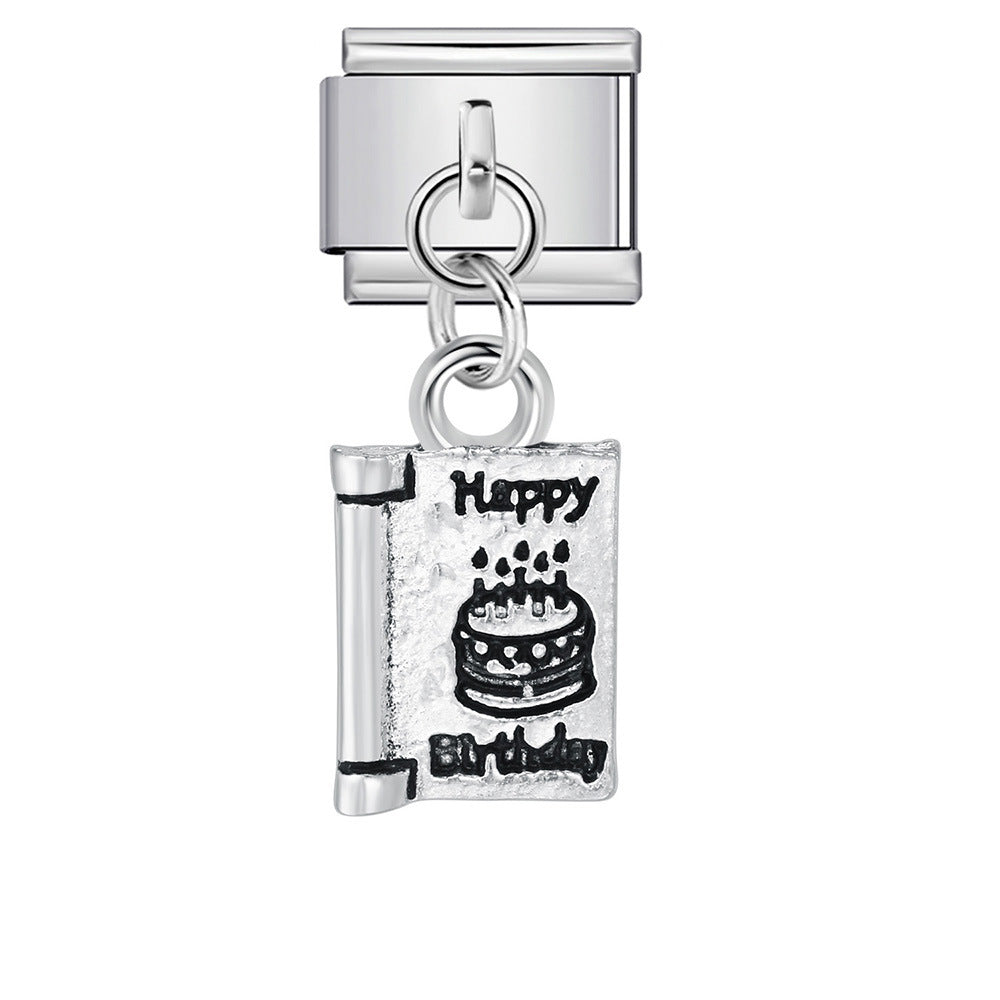 Silver Bottom Cute Pendant Italian Module Bracelet Hook DIY Titanium Steel Micro Inlaid Zircon Elastic Splicing Strap Chain