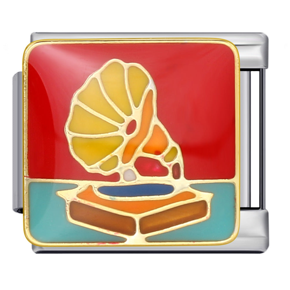 Music Hobby Series Stainless Steel Italian Module Bracelet Titanium Steel Welded Pattern DIY Bangle Wholesale