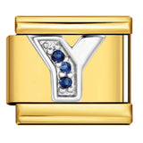 Italian Module Bracelet Gold Background Blue Diamond Letters DIY Stainless Steel Elastic Assembly Welded Strap Bracelet