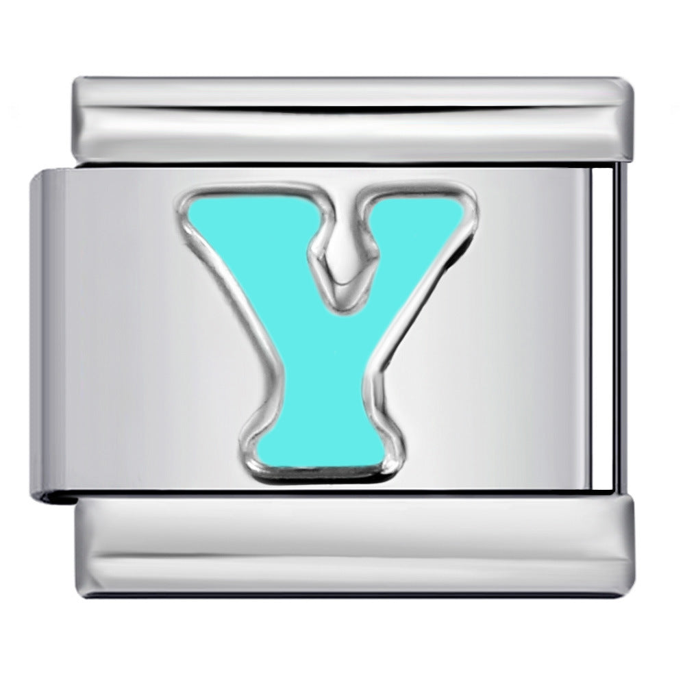 New Titanium Steel Sky Blue English Letter Series DIY Elastic Bracelet Accessories Italian Module Bracelet Alphebat