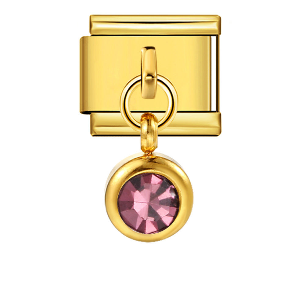 Colorful Birthstone Gold and Silver Base Circular Pendant, Italian Module Bracelet, Titanium Steel Hook, Fashionable and Versatile Bracelet