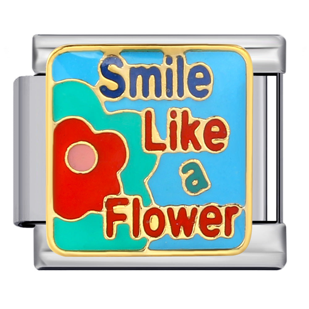 New Italian Module Bracelet Stainless Steel Welding Drip Oil Personalized English DIY Bracelet Accessories Wholesale