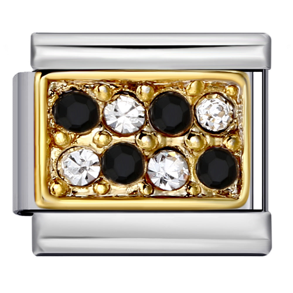 Diamond Studded Square Stainless Steel DIY Italian Module Bracelet Italian Charm Bracelet