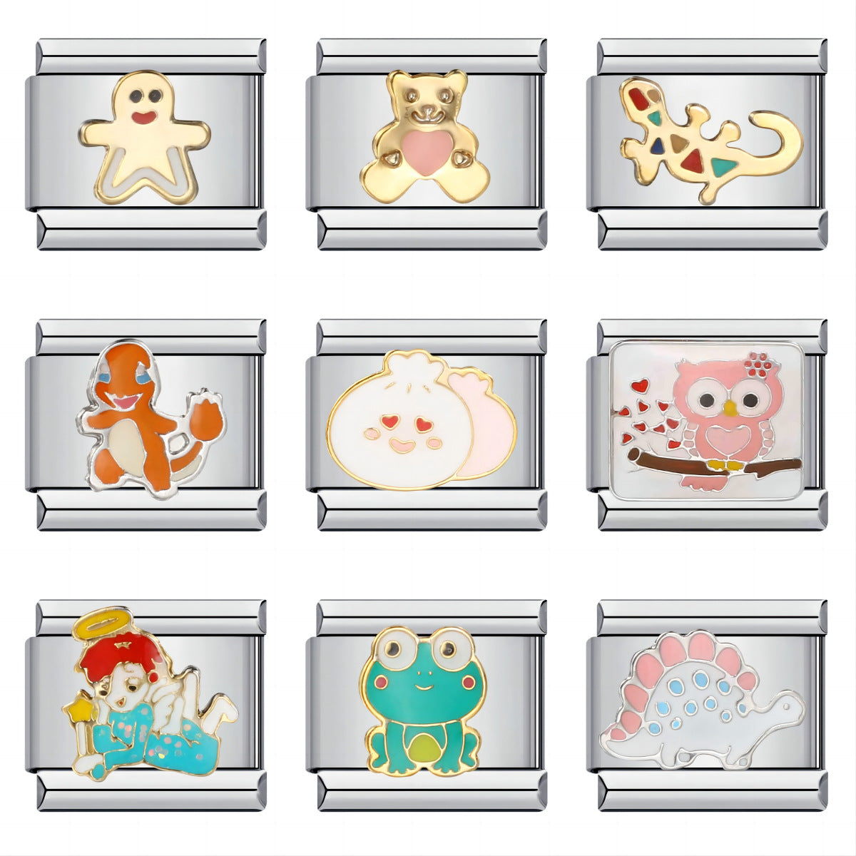 New Stainless Steel Drip Oil Cartoon DIY Italian Module Bracelet with Personalized Welding Pattern and Elastic Splicing Bracelet