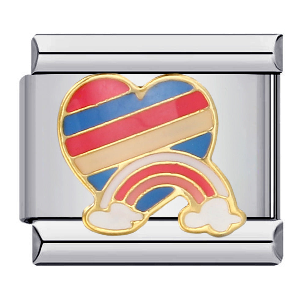 New Titanium Steel Welding Drip Oil Cartoon DIY Italian Module Bracelet Italian Charm Bracelet