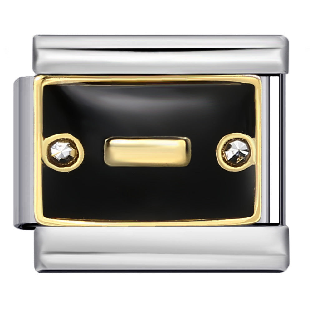 Black Lace Up Diamond Digital Italian Module Bracelet Made of Titanium Steel Welded with Gold Plating and Oil Dripping Free Splicing Bracelet