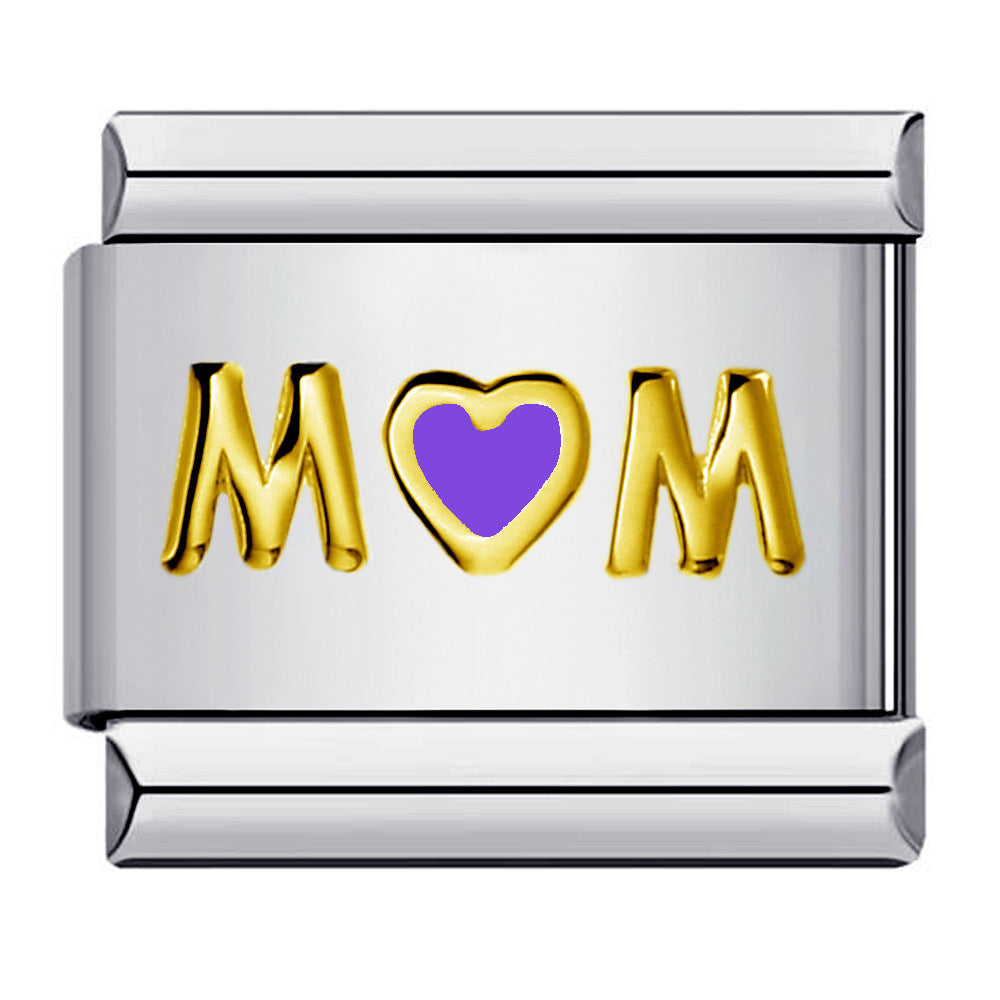 Italian Module Bracelet Color Drip Oil Stamping Pattern DIY Titanium Steel Elastic Splicing Bracelet Accessories Wholesale