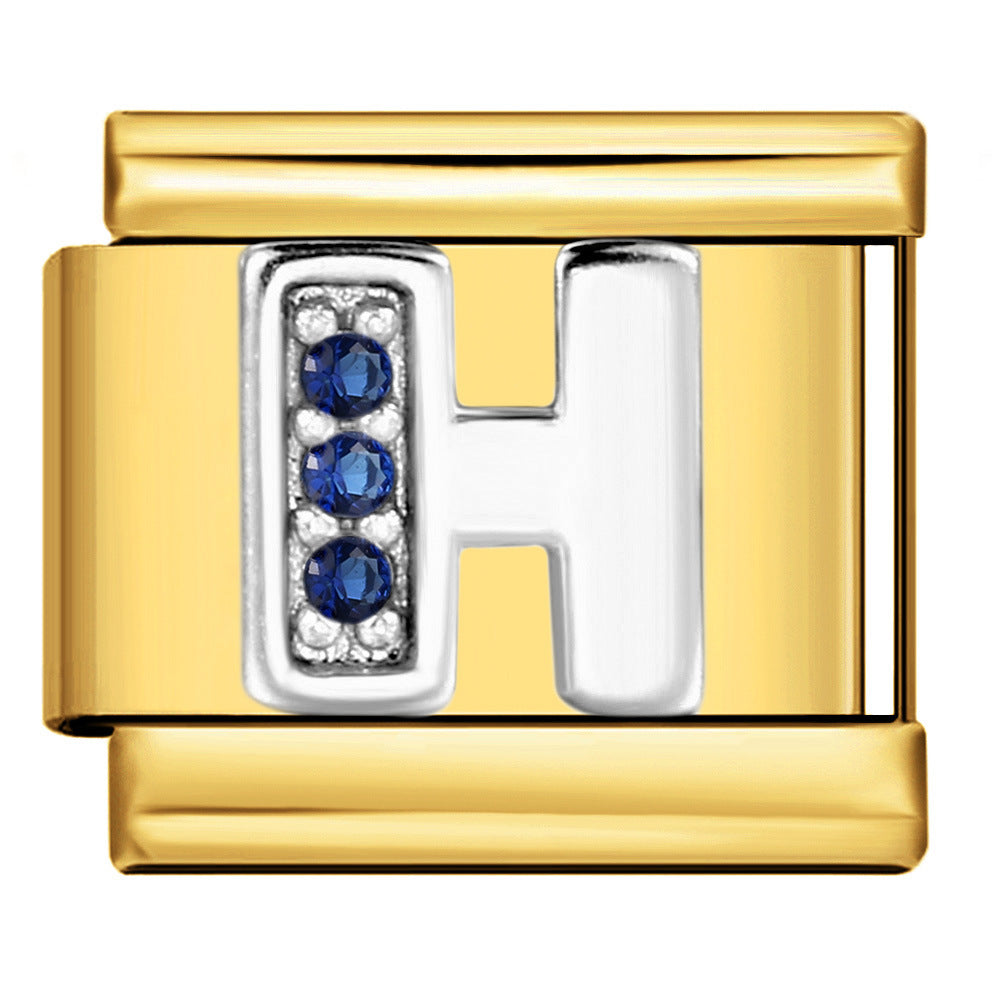 Italian Module Bracelet Gold Background Blue Diamond Letters DIY Stainless Steel Elastic Assembly Welded Strap Bracelet