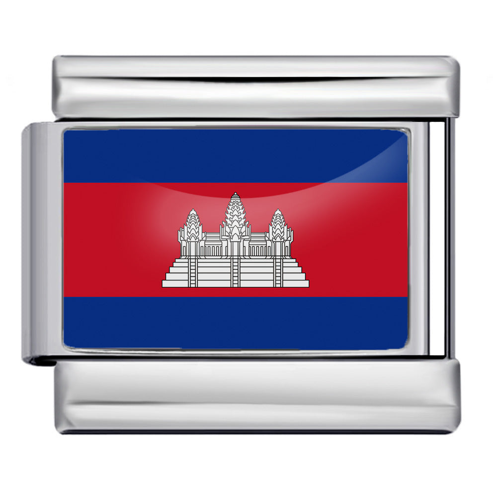 Hot Selling New World Flag Photo Dropper Series Titanium Steel DIY Italian Module Bracelet Accessories Wholesale