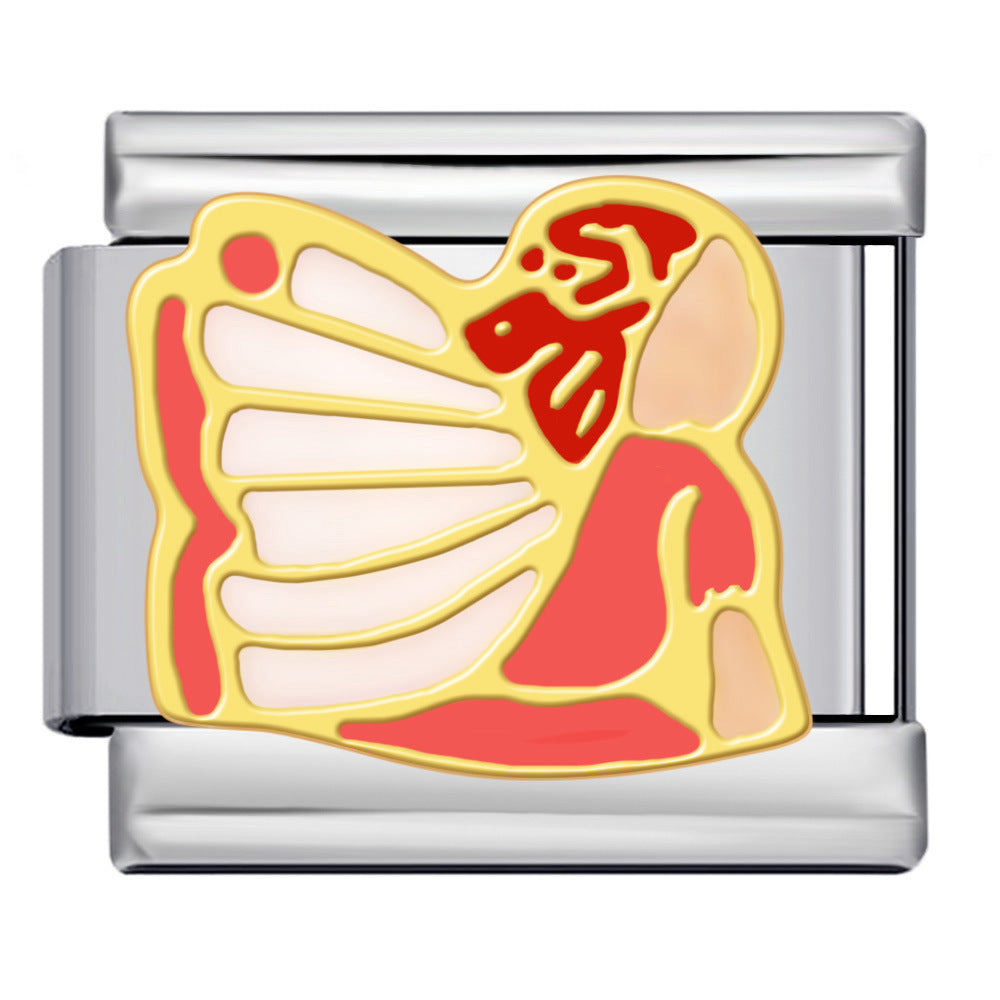 Bow & Cherry Pattern Italian Module Bracelet Titanium Steel Welded Drip-Oil DIY Bracelet Women's Jewelry