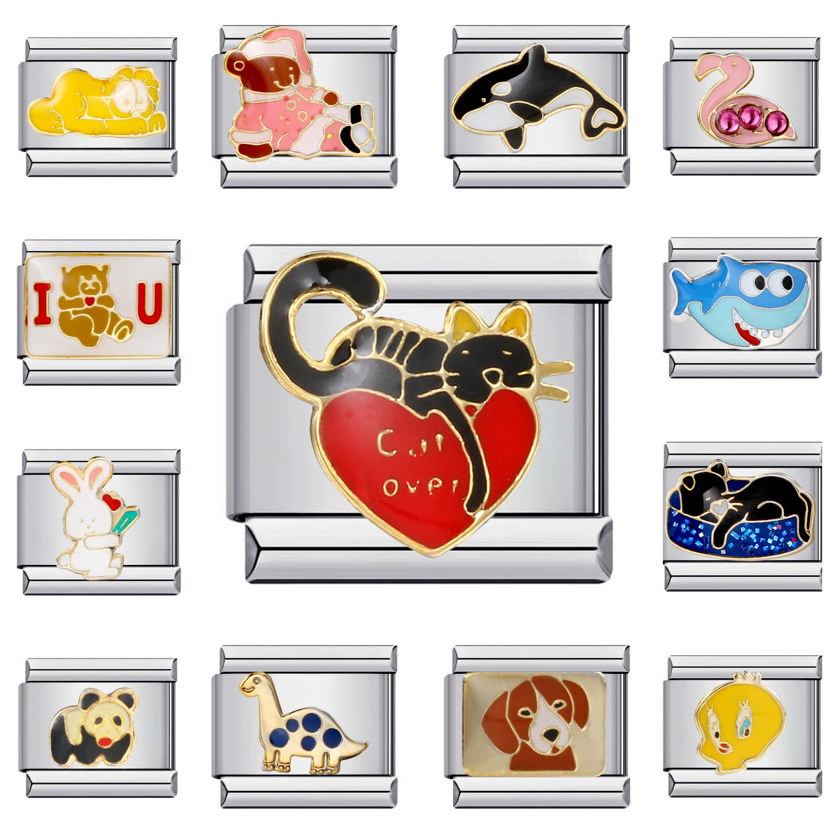 New Cute Animal Italian Modular Bracelet Titanium Steel Welding Oil Drip Cartoon DIY Fashion Wristband