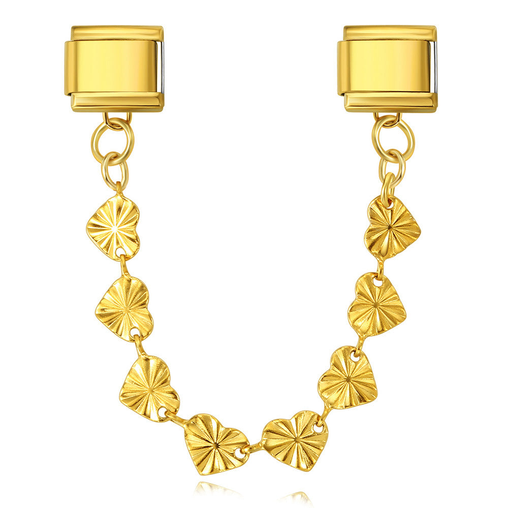 New Stainless Steel Heart-shaped Pendant Italian Module Bracelet with Double Hooks DIY Elastic Splicing Strap Chain