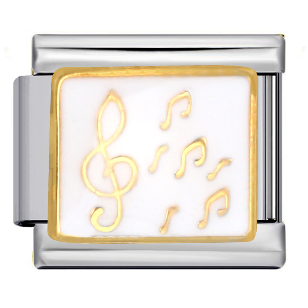 Music Hobby Series Stainless Steel Italian Module Bracelet Titanium Steel Welded Pattern DIY Bangle Wholesale