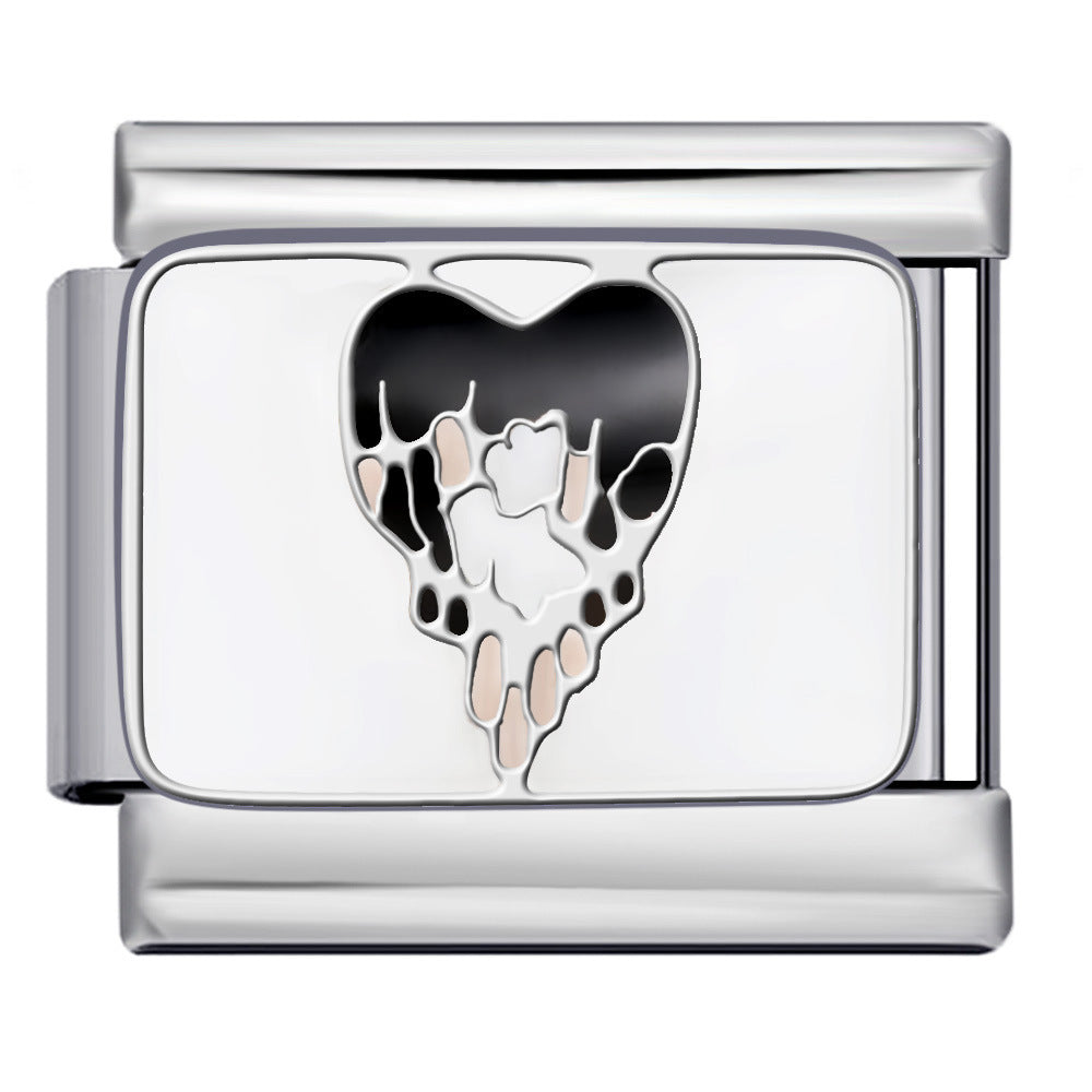 Pink Pattern Italian Module Bracelet Titanium Steel Welding Drip Oil Pattern DIY Bracelet Gift for Girls