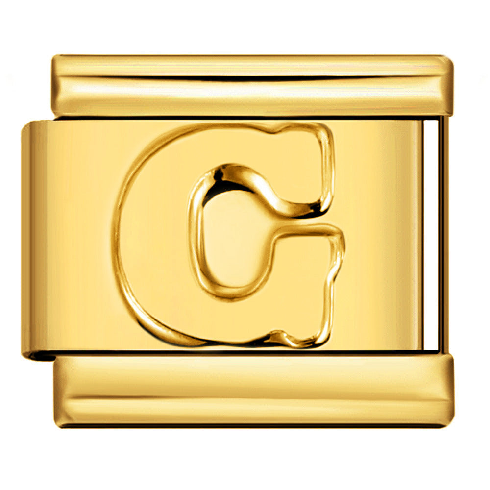 Golden Concave Letter Series Italian Module Bracelet Titanium Steel Stamping DIY Elastic Splicing Bracelet Accessories