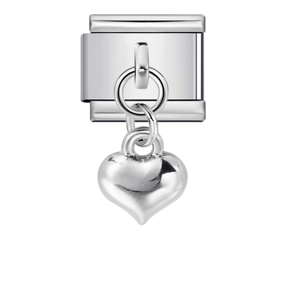 Hot-selling single hook Italian modular bracelet with heart pendant, DIY stretchable titanium steel watchband chain