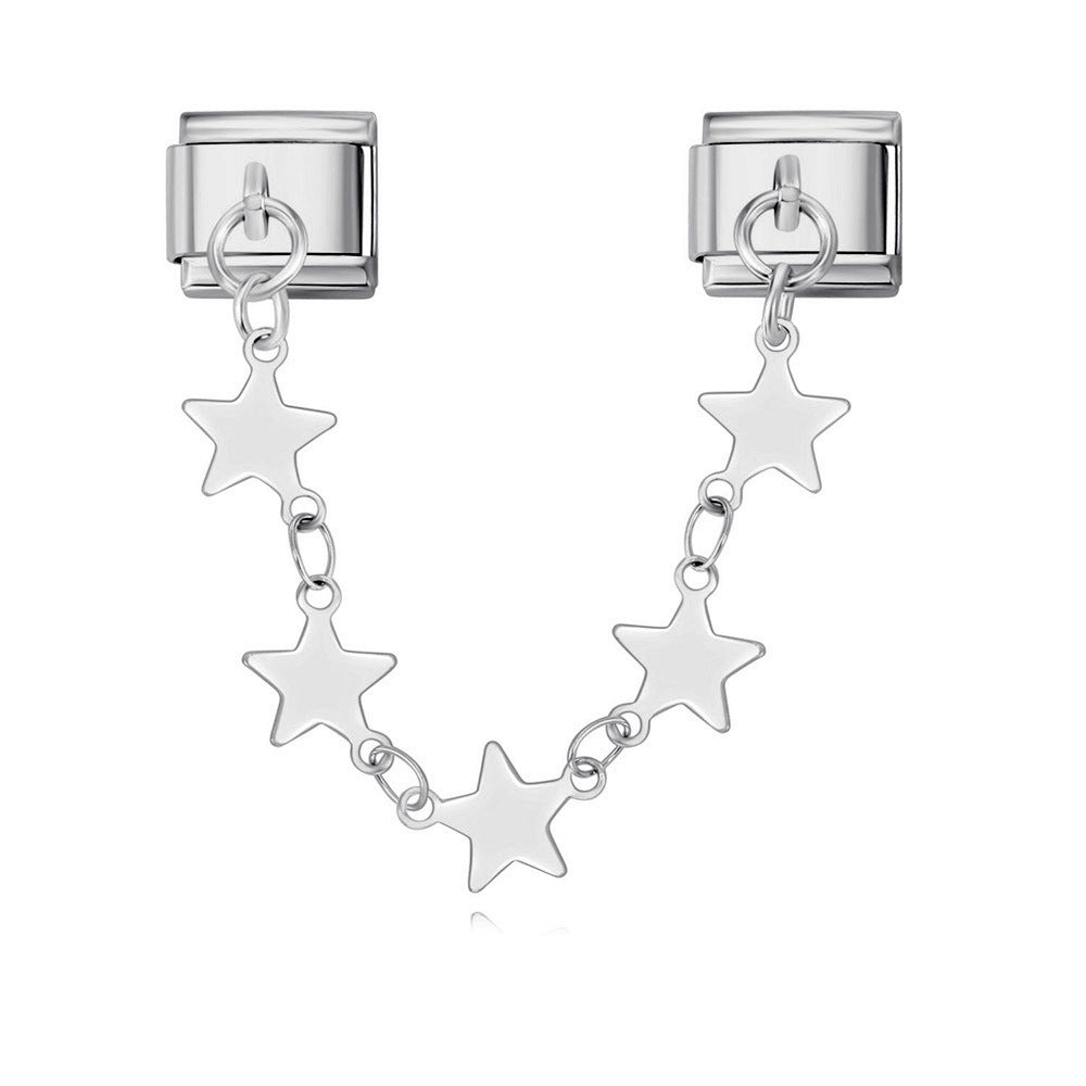 Italian Charm Bracelet Double Hook Design with Star Pendant Titanium Steel Link Chain Italian Charm