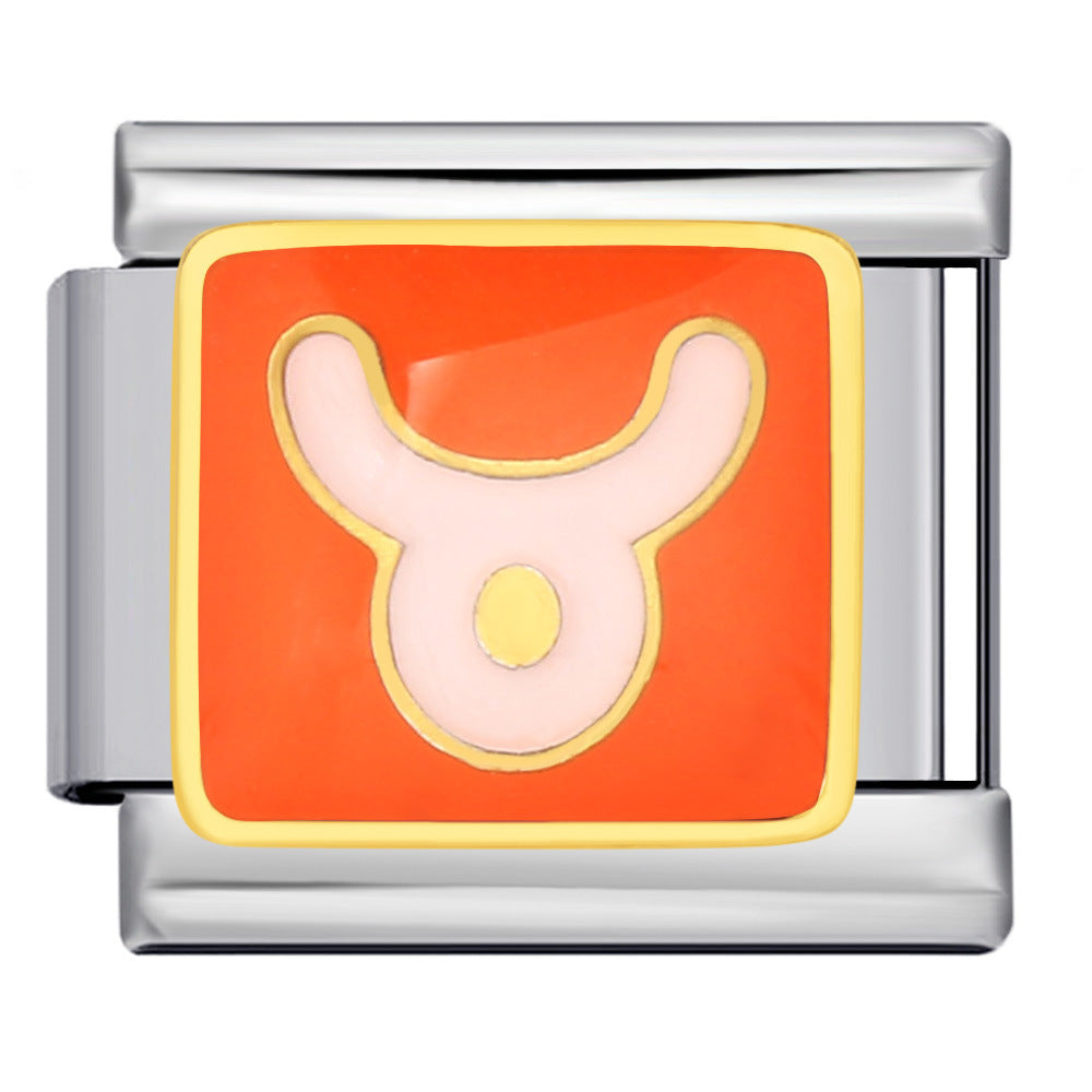 Simplified 12 Constellation Italian Module Bracelet Titanium Steel Gold Plated Welding Drip Oil DIY Elastic Splicing Bracelet