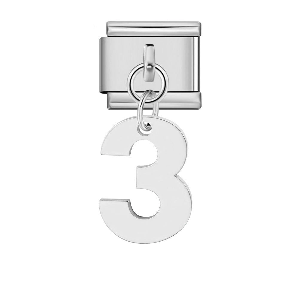Single Digital Italian Module Bracelet Stainless Steel Hook Pendant DIY Elastic Bracelet Accessory
