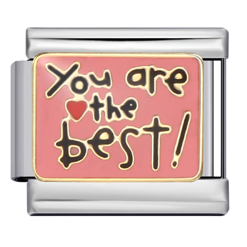 Long Letter Titanium Steel Welding Drip DIY Italian Module Bracelet Italian Charm Bracelet