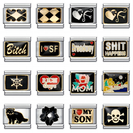 Black Gold Plated Cartoon DIY Italian Modular Bracelet Unique Welded Pattern Stainless Steel Bangle