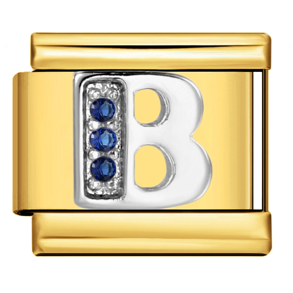 Italian Module Bracelet Gold Background Blue Diamond Letters DIY Stainless Steel Elastic Assembly Welded Strap Bracelet