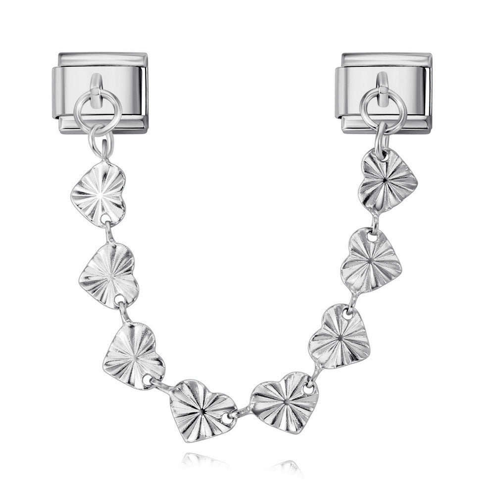 New Stainless Steel Heart-shaped Pendant Italian Module Bracelet with Double Hooks DIY Elastic Splicing Strap Chain