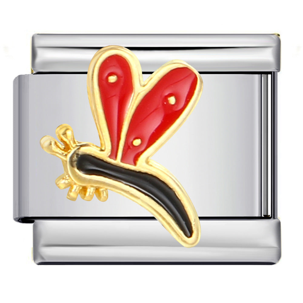 Stainless Steel Welding Drip Oil Animal Pattern DIY Italian Module Bracelet Free Splicing Elastic Accessories Wholesale