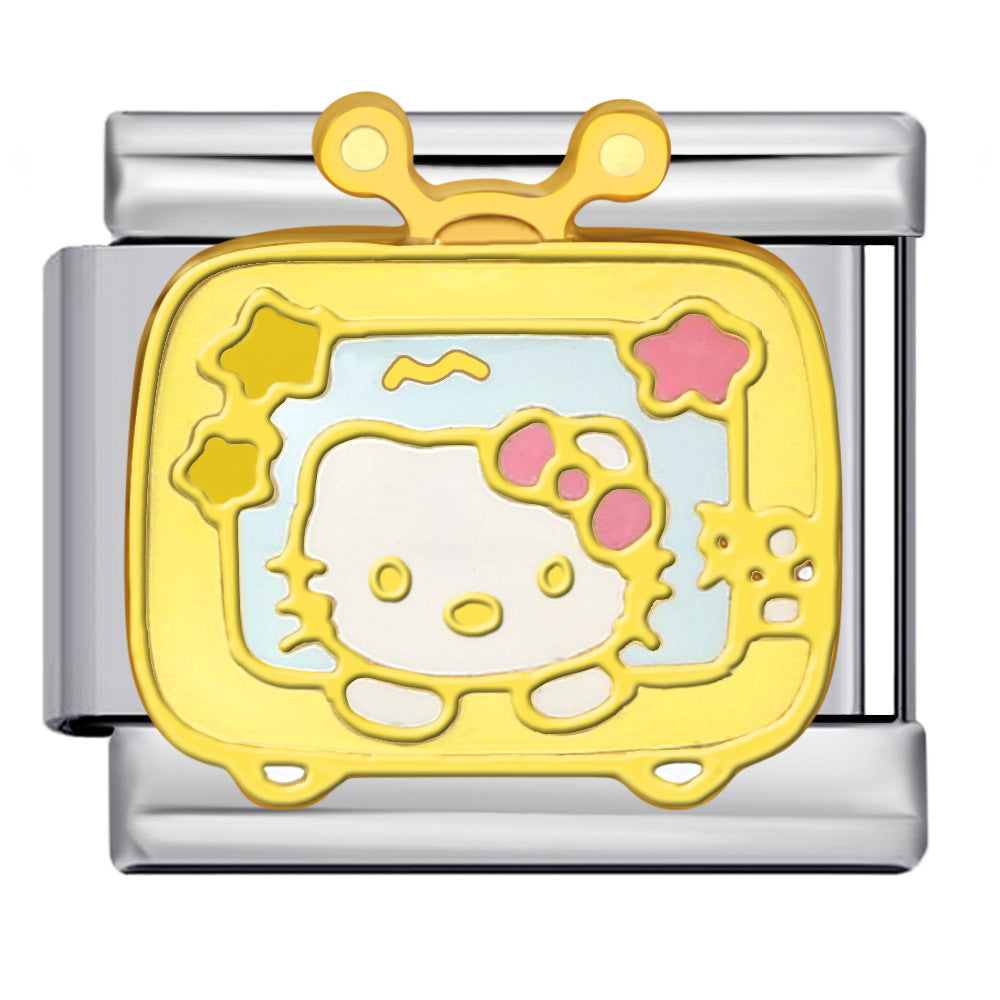 Cute Cartoon Cat Titanium Steel Welded Drip Bracelet DIY Italian Modular Charm Friendship Gift for Besties