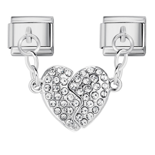 Micro Inlaid Zircon Heart-shaped Double Pendant Bracelet Accessory Titanium Steel DIY Free Splicing Italian Module Bracelet