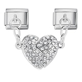 Micro Inlaid Zircon Heart-shaped Double Pendant Bracelet Accessory Titanium Steel DIY Free Splicing Italian Module Bracelet