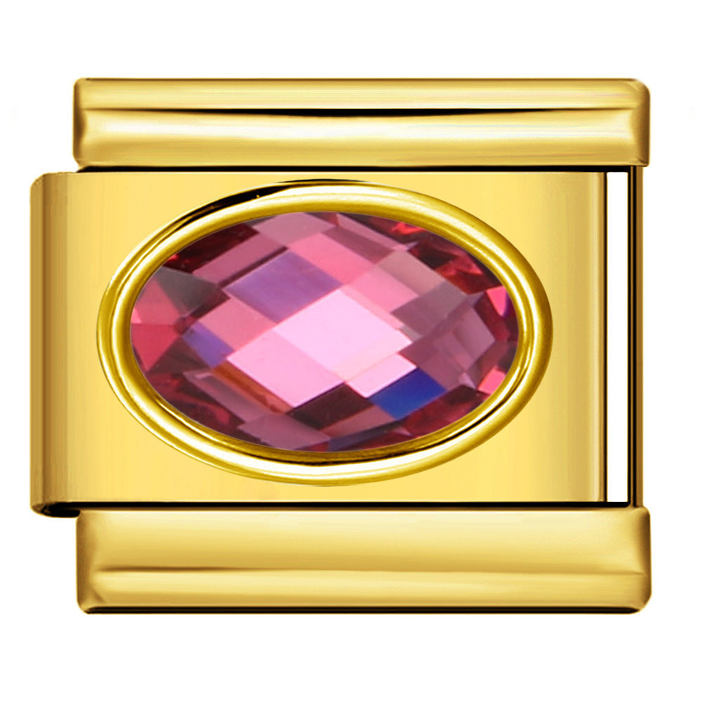 Italian Style Gold Plated Oval Birthstone Bracelet Stainless Steel DIY Customizable Fashion Jewelry Wristband