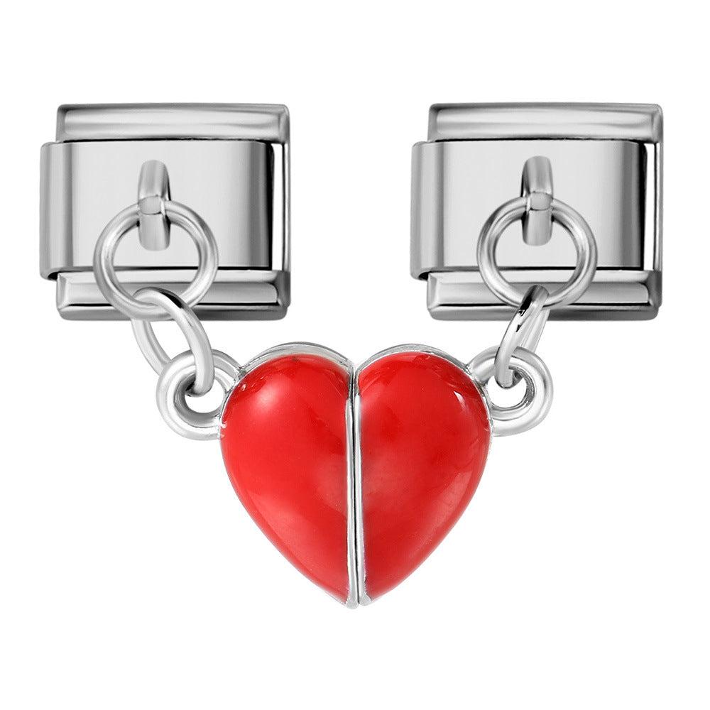 Luminous Magnetic Heart Shaped Italian Module Bracelet Stainless Steel Double Hook DIY Free Splicing Bracelet