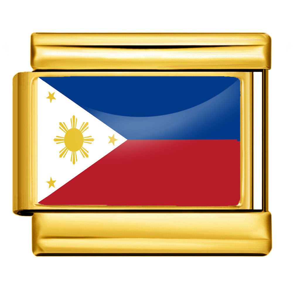 Gold Base World Flag Photo Resin Italian Charm Bracelet DIY Stainless Steel Stretch Watch Band Wristband