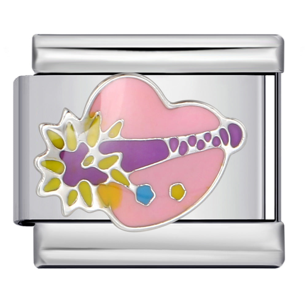 Colorful Drip Oil Love Element Italian Module Bracelet Welding Pattern DIY Elastic Splicing Stainless Steel Bracelet