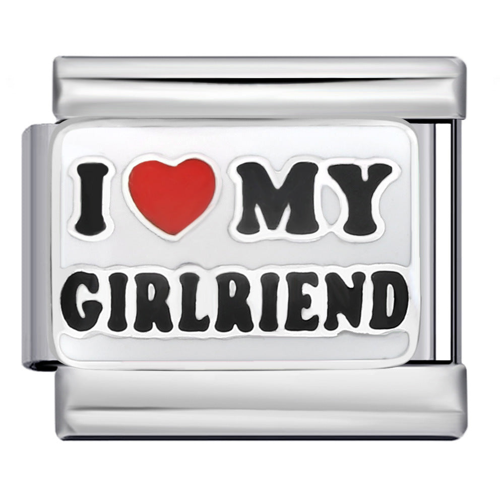 New Italian Module Bracelet Stainless Steel Welding Drip Oil Personalized English DIY Bracelet Accessories Wholesale