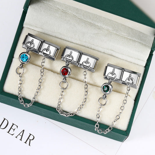 Double Hooked 12 Birthday Stone Italian Module Bracelet Creative DIY Elastic Splicing Titanium Steel Strap Chain