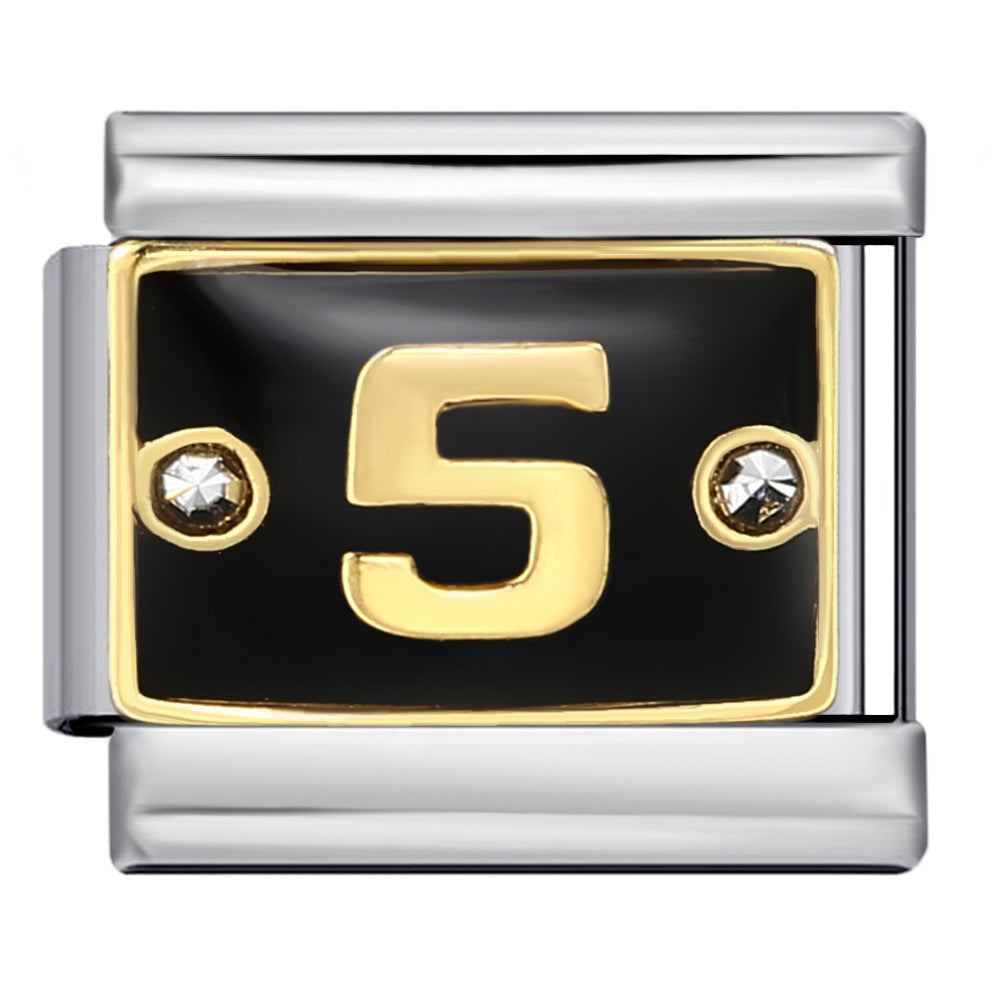 Black Lace Up Diamond Digital Italian Module Bracelet Made of Titanium Steel Welded with Gold Plating and Oil Dripping Free Splicing Bracelet