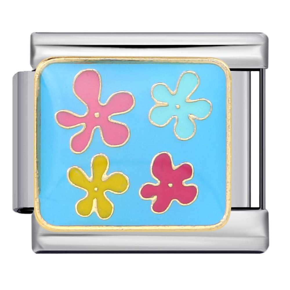 Italian Module Bracelet Flower Series Titanium Steel Drip Oil Welding Pattern DIY Elastic Splicing Fashion Bracelet