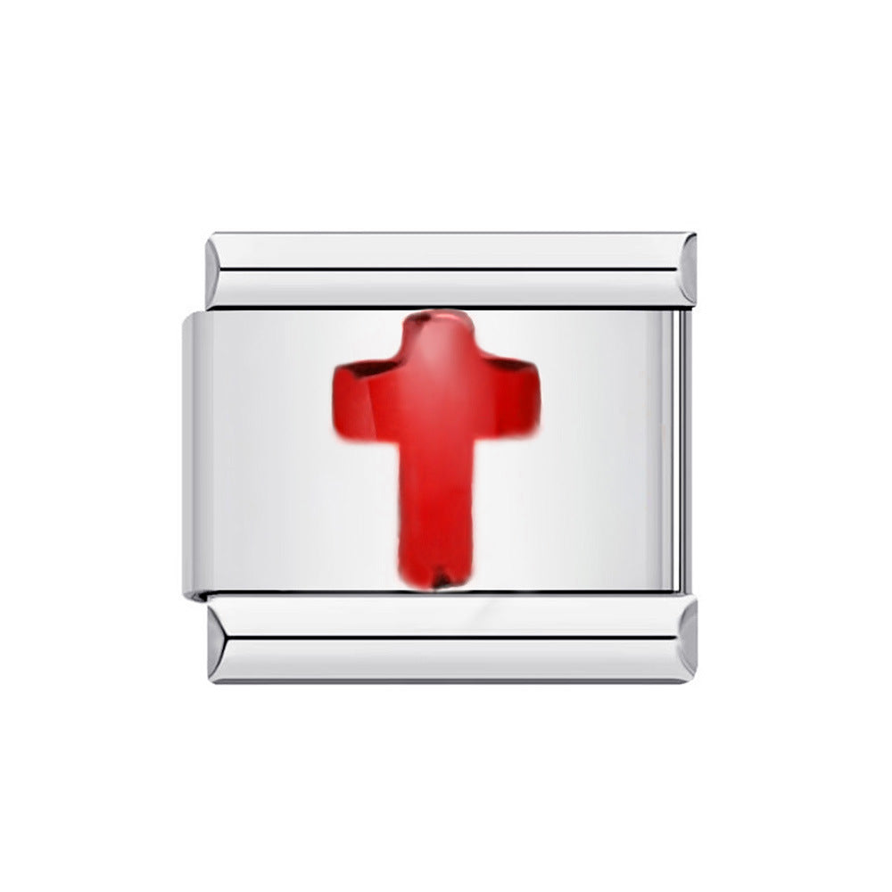 Stainless Steel Italian Module Bracelet with Gold Plated Stamping Pattern, Drip Oil DIY Elastic Personalized Strap Chain