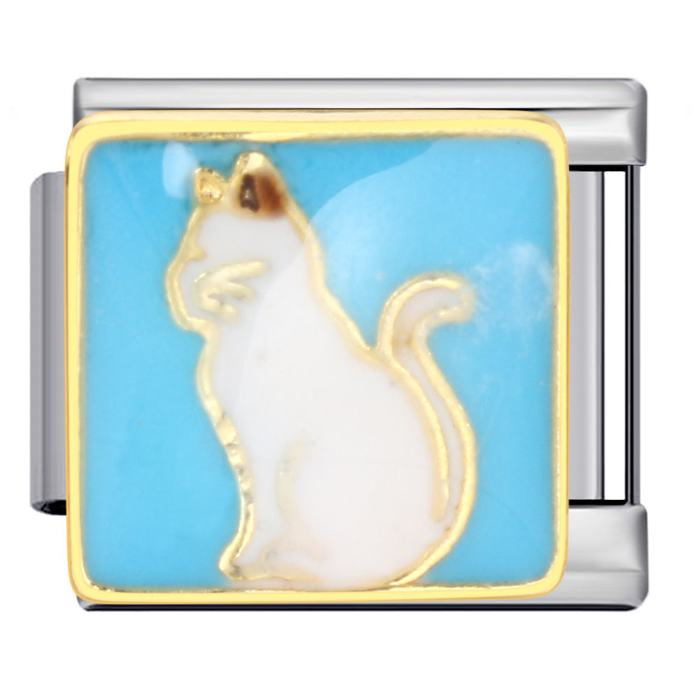 New Cute Animal Italian Modular Bracelet Titanium Steel Welding Oil Drip Cartoon DIY Fashion Wristband