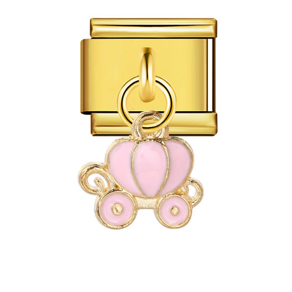 Charm Pendant Hook Style Italian Module Bracelet Titanium Steel Drip Oil Pattern DIY Bracelet Gift for Girls