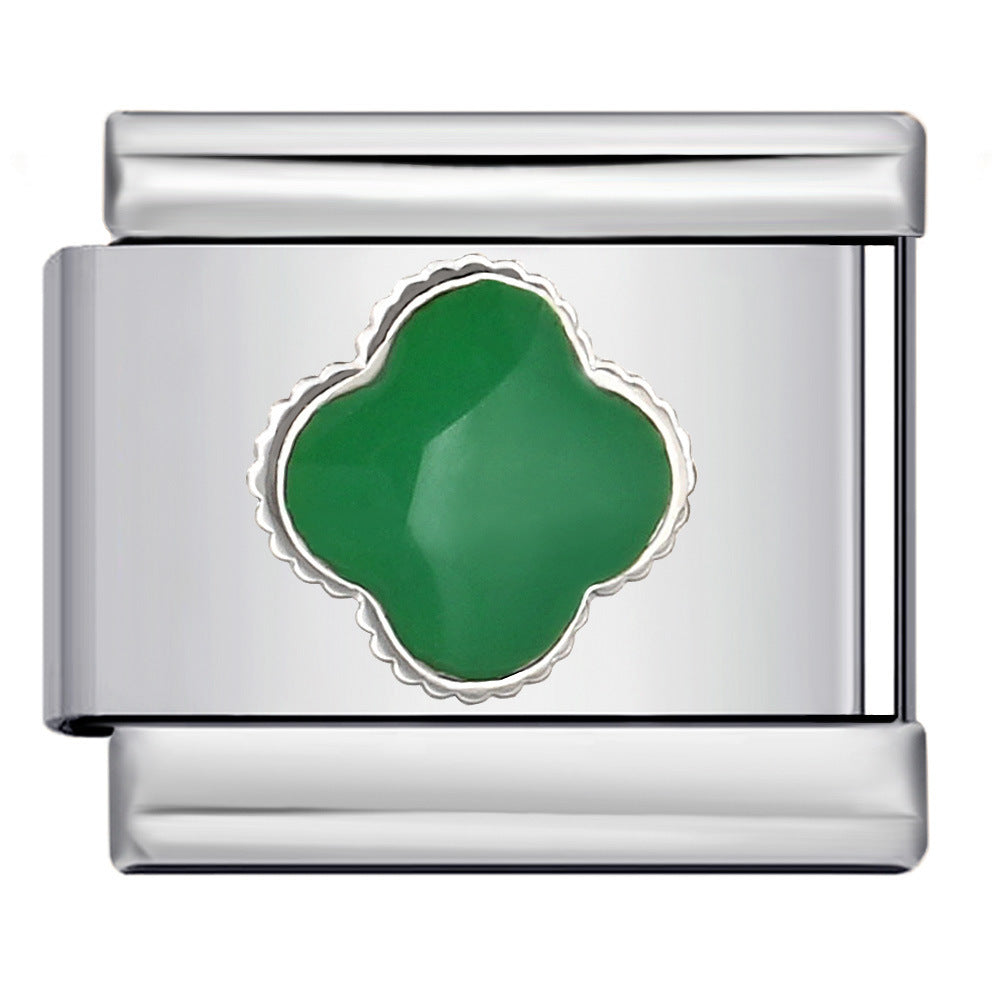 Color Dripping Oil Clover Module Bracelet Stainless Steel Stamping Pattern DIY Elastic Bracelet Accessories Wholesale