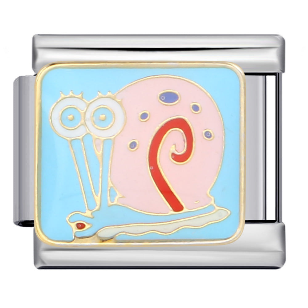 European and American Anime Italian Module Bracelet Stainless Steel Welding Gold Plating Drip Oil Cartoon DIY Elastic Splicing Bracelet