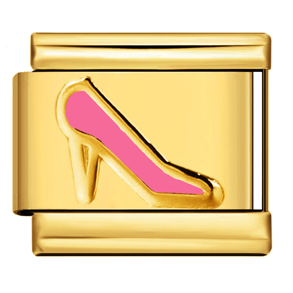 Color Stamping Series DIY Italian Module Bracelet Titanium Steel Gold Plated Drip Oil Elastic Splicing Bracelet Accessories