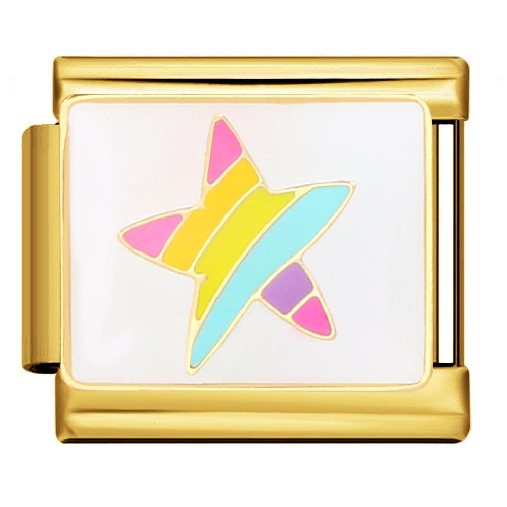 Gold and Silver Bottom Colorful Pattern Italian Module Bracelet Titanium Steel Welding Drip Oil DIY Bracelet Girlfriend Gift for Girls