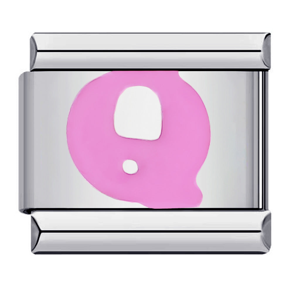 New Titanium Steel Pink English Letter DIY Italian Module Bracelet Italian Charm Bracelet